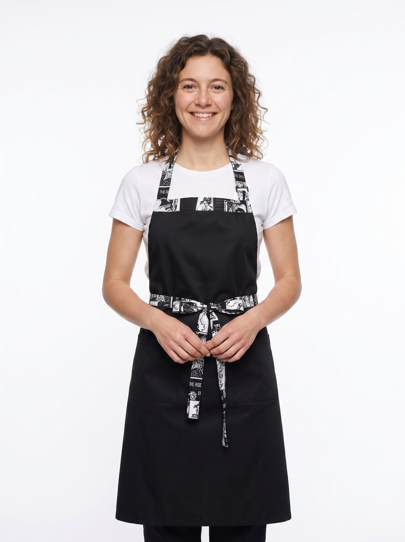 Tablier Japonais Court en Coton, packshot studio porté par un modèle