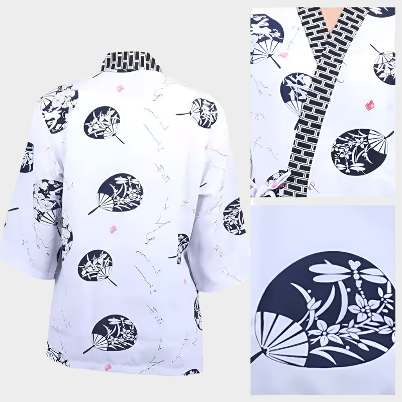 New Japanese Cuisine Sushi Chef Uniform Kimono Izakaya Restaurant Teahouse Waiter Printing Mid-sleeve Overalls For Men