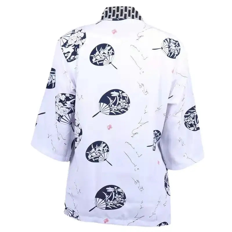 New Japanese Cuisine Sushi Chef Uniform Kimono Izakaya Restaurant Teahouse Waiter Printing Mid-sleeve Overalls For Men