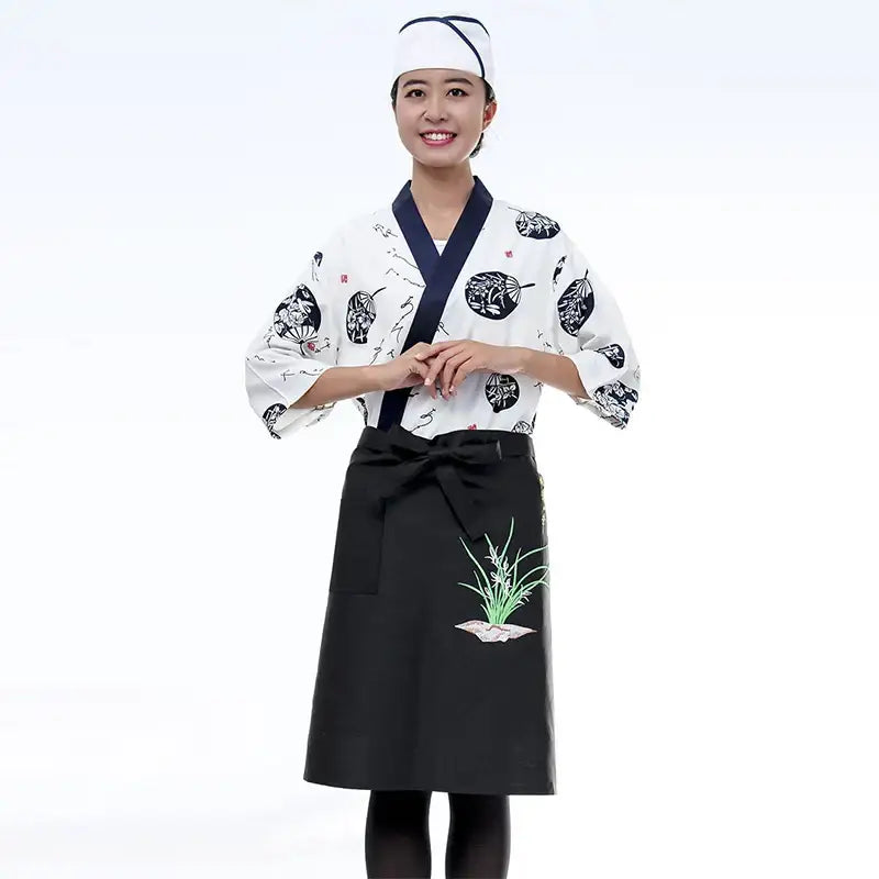 New Japanese Cuisine Sushi Chef Uniform Kimono Izakaya Restaurant Teahouse Waiter Printing Mid-sleeve Overalls For Men