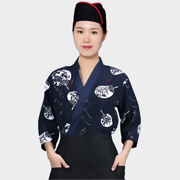 New Japanese Cuisine Sushi Chef Uniform Kimono Izakaya Restaurant Teahouse Waiter Printing Mid-sleeve Overalls For Men