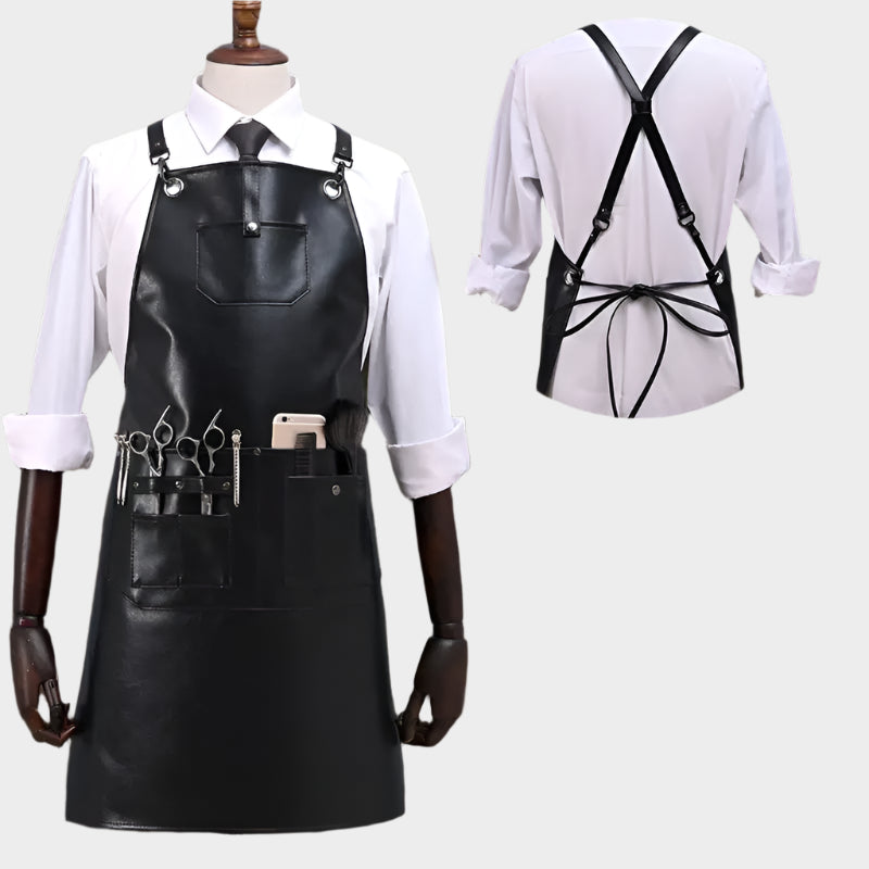 Tablier de Coiffeur en Similicuir avec Bretelles Croisées