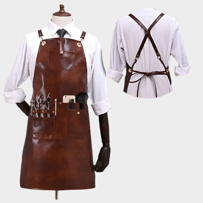 PU Leather Apron Crossback Strap Barista Bartender Chef Uniform Cafe Bistro BBQ Grill Florist Barber Salon Carpenter