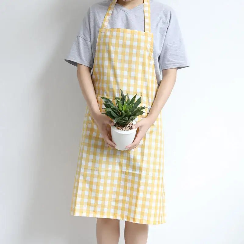 Summer Japanese Plaid Stain-resistant Waterproof Kitchen Apron With Pockets For Men and Women For Cleaning Cooking