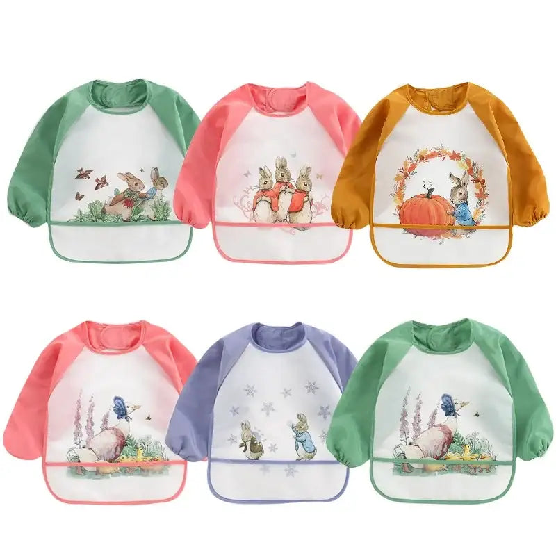 Cute Baby Bibs Toddler Baberos Bavoir Waterproof Long Sleeve Apron Cartoon Animals Children Feeding Smock Bib Baby