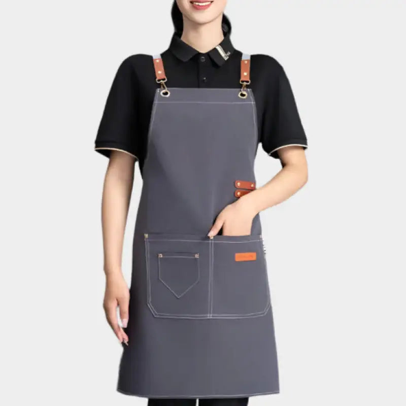 Tablier de Cuisine Imperméable avec Bretelles Croisées - Gris