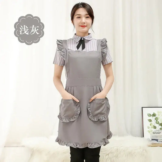 Korean Fashion Beauty Nail Salon Kitchen Lace Princess Dress Flower Shop Manicurist Work Clothes Falbala Woman Girl