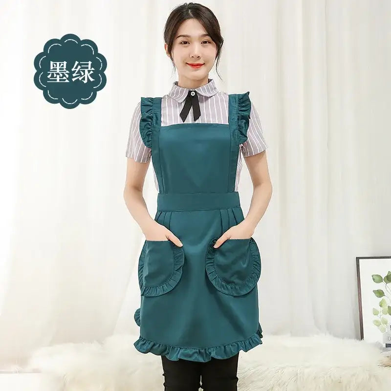 Korean Fashion Beauty Nail Salon Kitchen Lace Princess Dress Flower Shop Manicurist Work Clothes Falbala Woman Girl