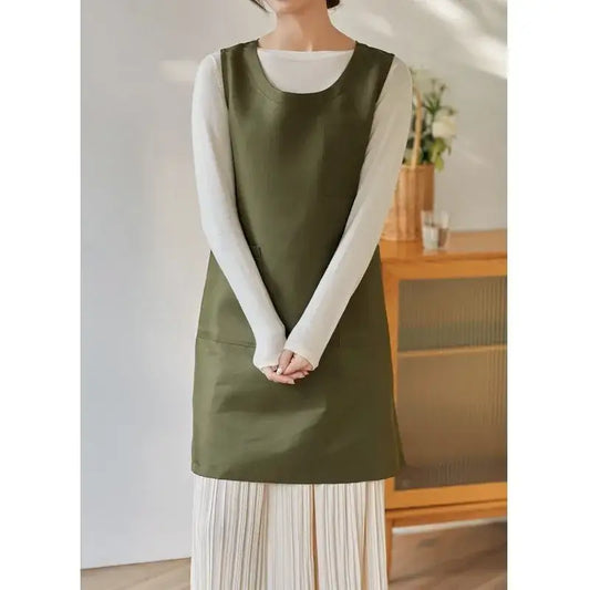 New Japanese Style Thickened Polyester Splash Proof Fabric Apron Korean Floral Home Decor Kindergarten Teacher - army