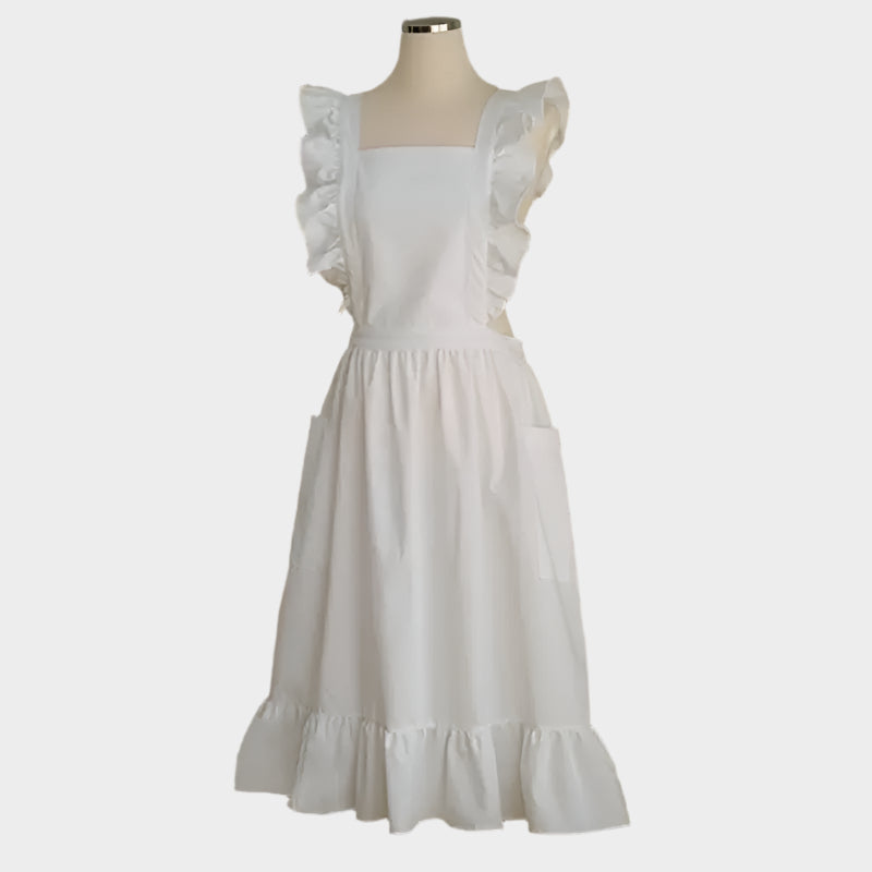 Cotton Linen Apron with Pocket for Women Plain Work Apron Pinafore Dress Adjustable Casual Apron for Cooking Gardening