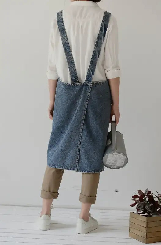 Fashion Simple Korean Style Washed Denim Apron Man Women Home Kitchen Comfort Overalls Florist Retro Art Painting