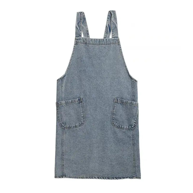 Fashion Simple Korean Style Washed Denim Apron Man Women Home Kitchen Comfort Overalls Florist Retro Art Painting