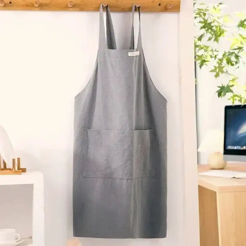 Women Japanese and Korean simple apron denim apron cotton and linen solid color blouse kitchen Florist coffee shop apron