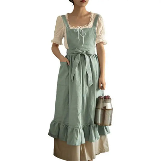 New florist Literary artist Retro Medieval Cotton Linen Aprons For Woman Dress Flower Shop Smock Hairdresser Garden