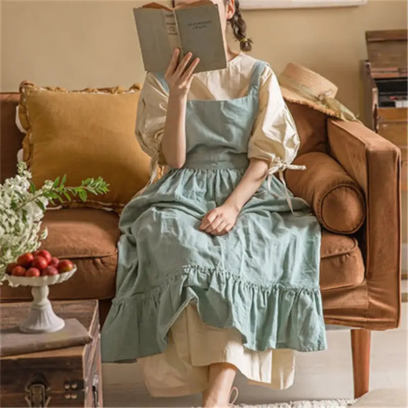 New florist Literary artist Retro Medieval Cotton Linen Aprons For Woman Dress Flower Shop Smock Hairdresser Garden