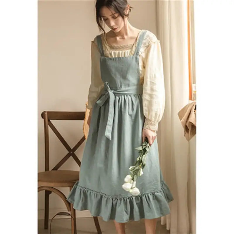 New florist Literary artist Retro Medieval Cotton Linen Aprons For Woman Dress Flower Shop Smock Hairdresser Garden