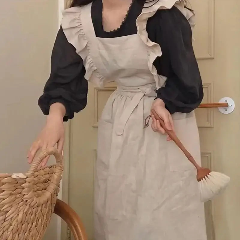 Tablier de Grand-Mère Beige en Coton