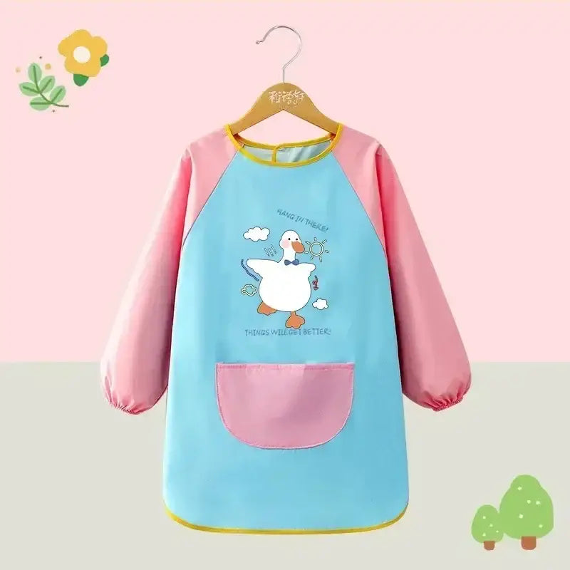 Tablier de Peinture Enfant Bleu et Rose Motif Oie