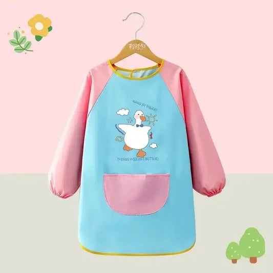 Children’s Waterproof Drawing Clothes Kindergarten Cover Dining Bib Waterproof Reverse Dressing Boys’ and Girls’ Aprons