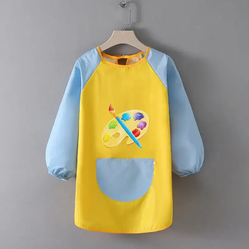 Kids Paint Apron Artist Uniform for Children Working Pocket Waterproof Apron for Painting Baby Eating Brush Pattern