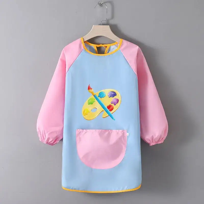 Kids Paint Apron Artist Uniform for Children Working Pocket Waterproof Apron for Painting Baby Eating Brush Pattern