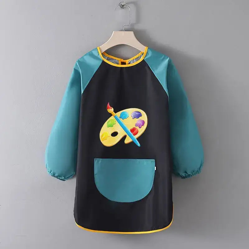 Kids Paint Apron Artist Uniform for Children Working Pocket Waterproof Apron for Painting Baby Eating Brush Pattern