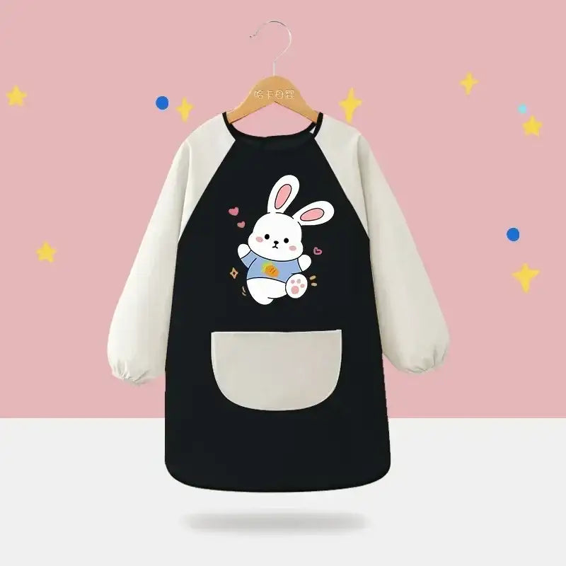 Tablier de Peinture Enfant Noir et Blanc Motif Lapin