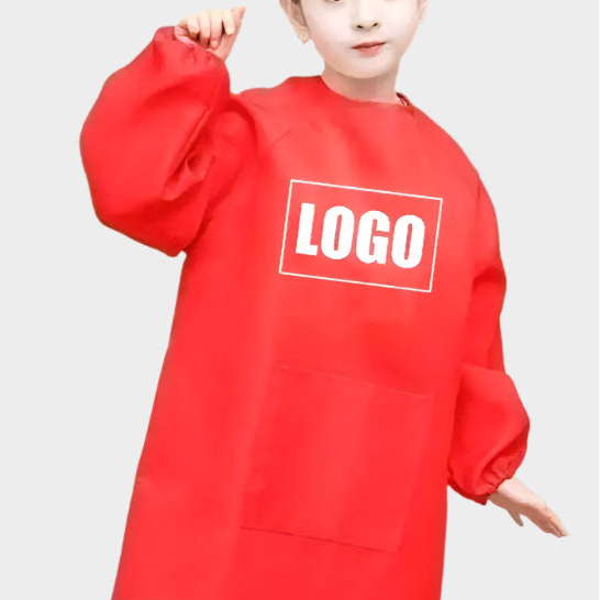 Customized School Name LOGO Kid Children’s Painting Art Waterproof Kindergarten Restaurant Anti-fouling Pockets