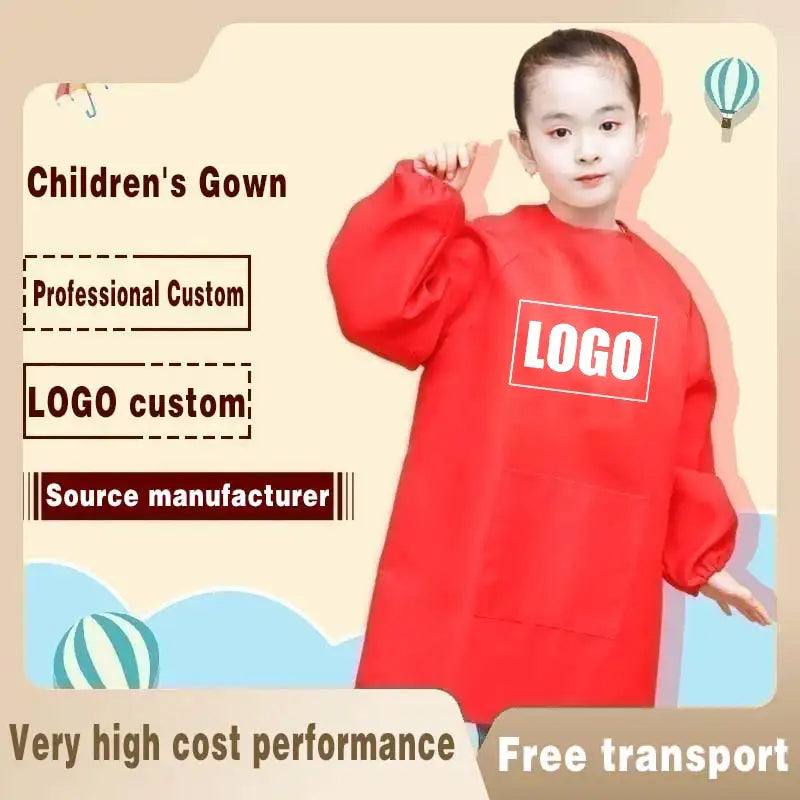 Customized School Name LOGO Kid Children’s Painting Art Waterproof Kindergarten Restaurant Anti-fouling Pockets