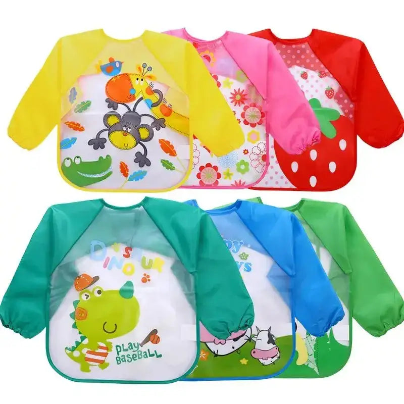 Waterproof Eating Smock Infant Toddler Baby Cartoon Long Sleeve Art Apron Feeding Bib for Boys Girls Soft Baby Bibs