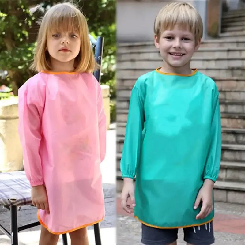 Children Long Sleeve Waterproof Apron for Kid School Art Craft Painting Kitchen Cook Baby Boy Girl Feeding Eat Smock