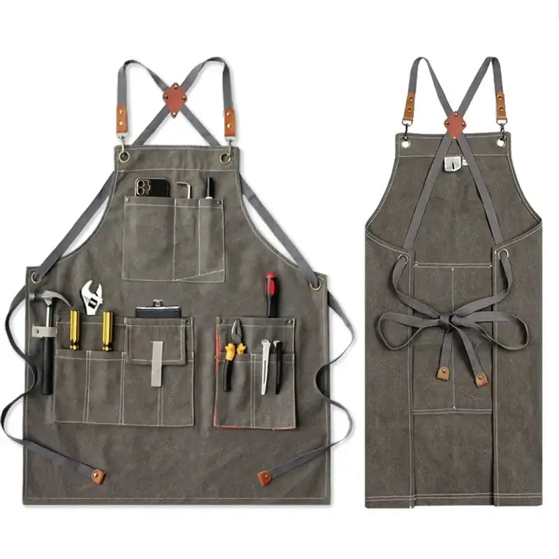 New Durable Canvas Denim Work Adjustable Aprons with Tool Pockets For Barber Baking Cafe Carpentry Painting Oil-proof