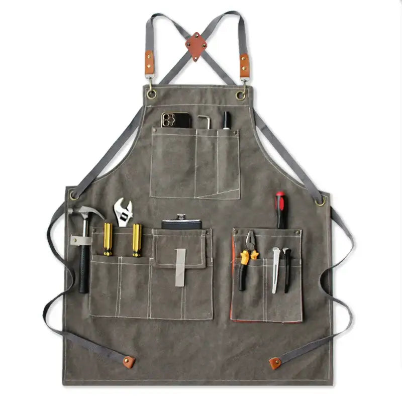 New Durable Canvas Denim Work Adjustable Aprons with Tool Pockets For Barber Baking Cafe Carpentry Painting Oil-proof