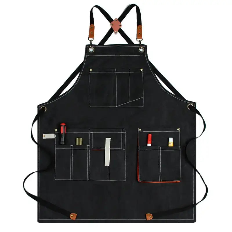 New Durable Canvas Denim Work Adjustable Aprons with Tool Pockets For Barber Baking Cafe Carpentry Painting Oil-proof