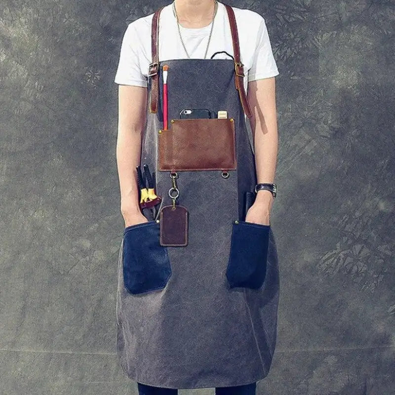tablier denim cuir gris