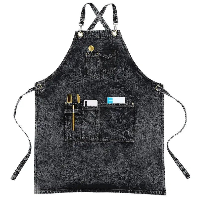 Thick Washed Thick Denim Apron working for Women Men cleaning gardener Barista Hairstylist pinafore