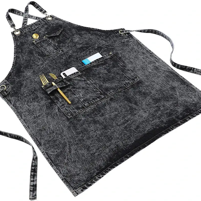 Thick Washed Thick Denim Apron working for Women Men cleaning gardener Barista Hairstylist pinafore
