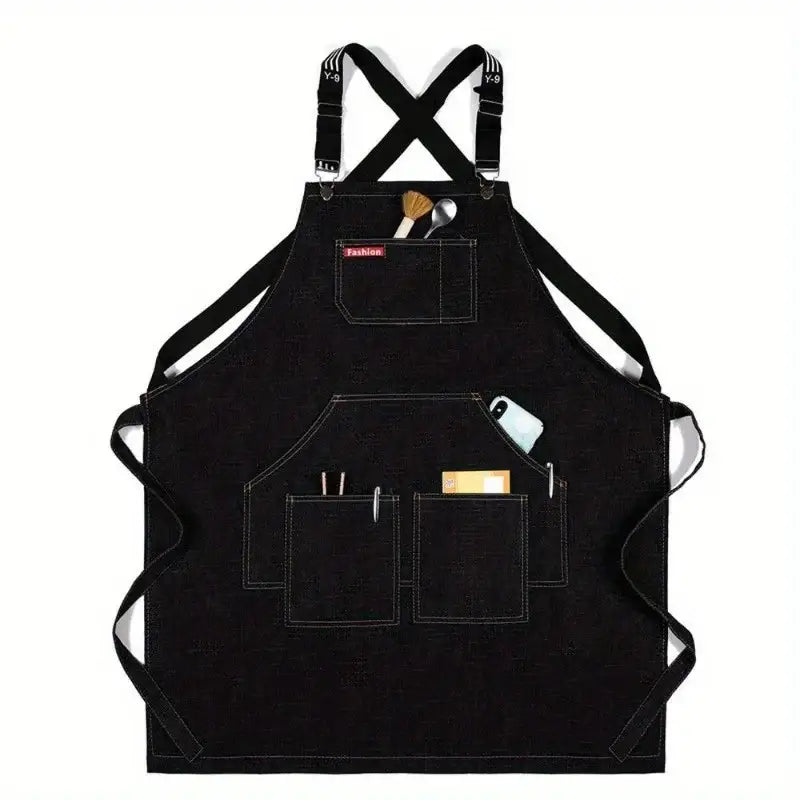Kitchen Restaurant Work Haircut Denim Apron Barber Chef Cooking Cafe Shop BBQ Apron Hairdresser Cape - black / average