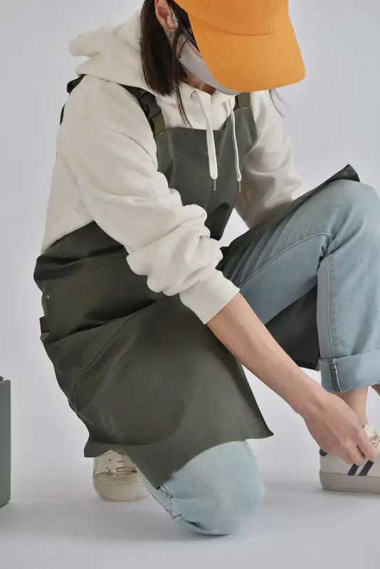 Waterproof Apron Coffee Restaurant Canvas Cover Work Suit Bib Pure Cotton Kitchen Uniform Factory Korean Japanese