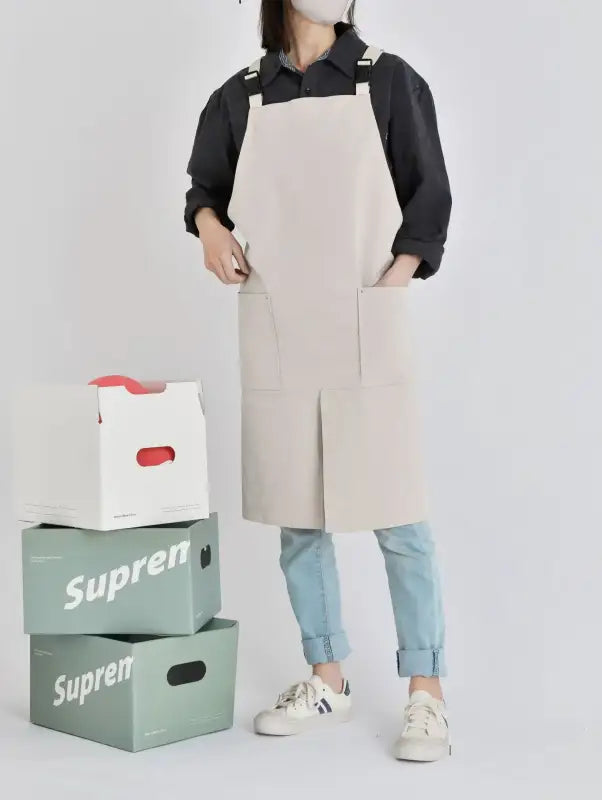 Waterproof Apron Coffee Restaurant Canvas Cover Work Suit Bib Pure Cotton Kitchen Uniform Factory Korean Japanese