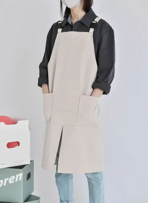 Waterproof Apron Coffee Restaurant Canvas Cover Work Suit Bib Pure Cotton Kitchen Uniform Factory Korean Japanese