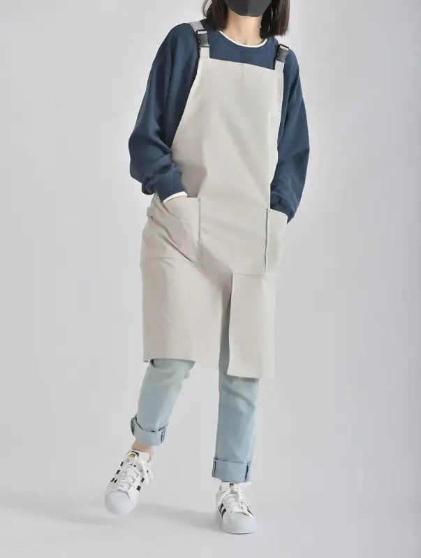 Waterproof Apron Coffee Restaurant Canvas Cover Work Suit Bib Pure Cotton Kitchen Uniform Factory Korean Japanese
