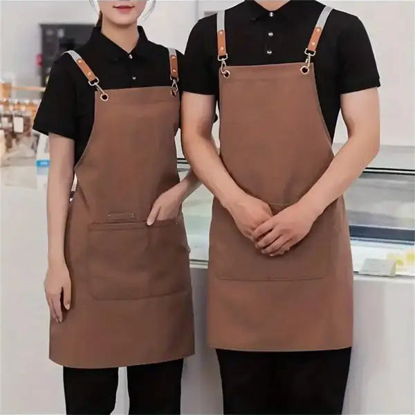 Waterproof Chef Apron,Cross Back Apron for Men Women with Adjustable Straps and Large Pockets,Canvas