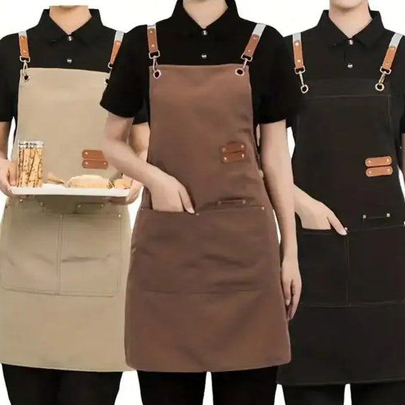 Waterproof Chef Apron,Cross Back Apron for Men Women with Adjustable Straps and Large Pockets,Canvas