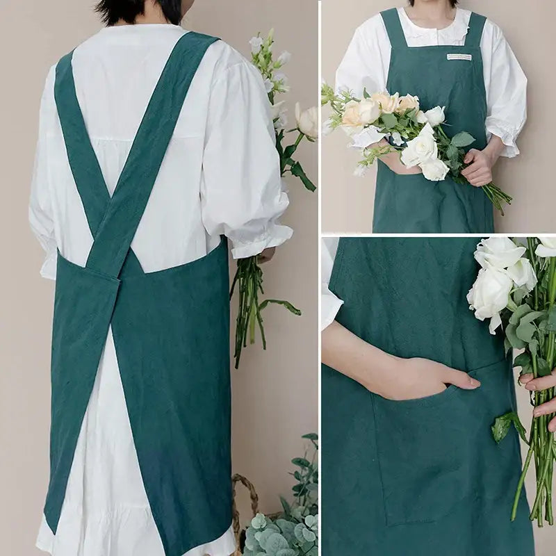 Tablier Japonais Long Vert Croisé au Dos